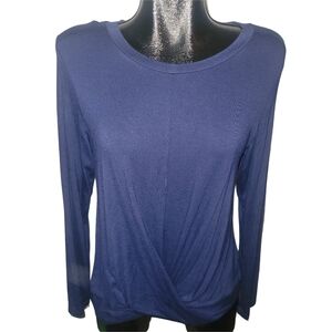 Anydoll Navy Blue Long Sleeve Twist Fabric Detailed Front Hem Top M